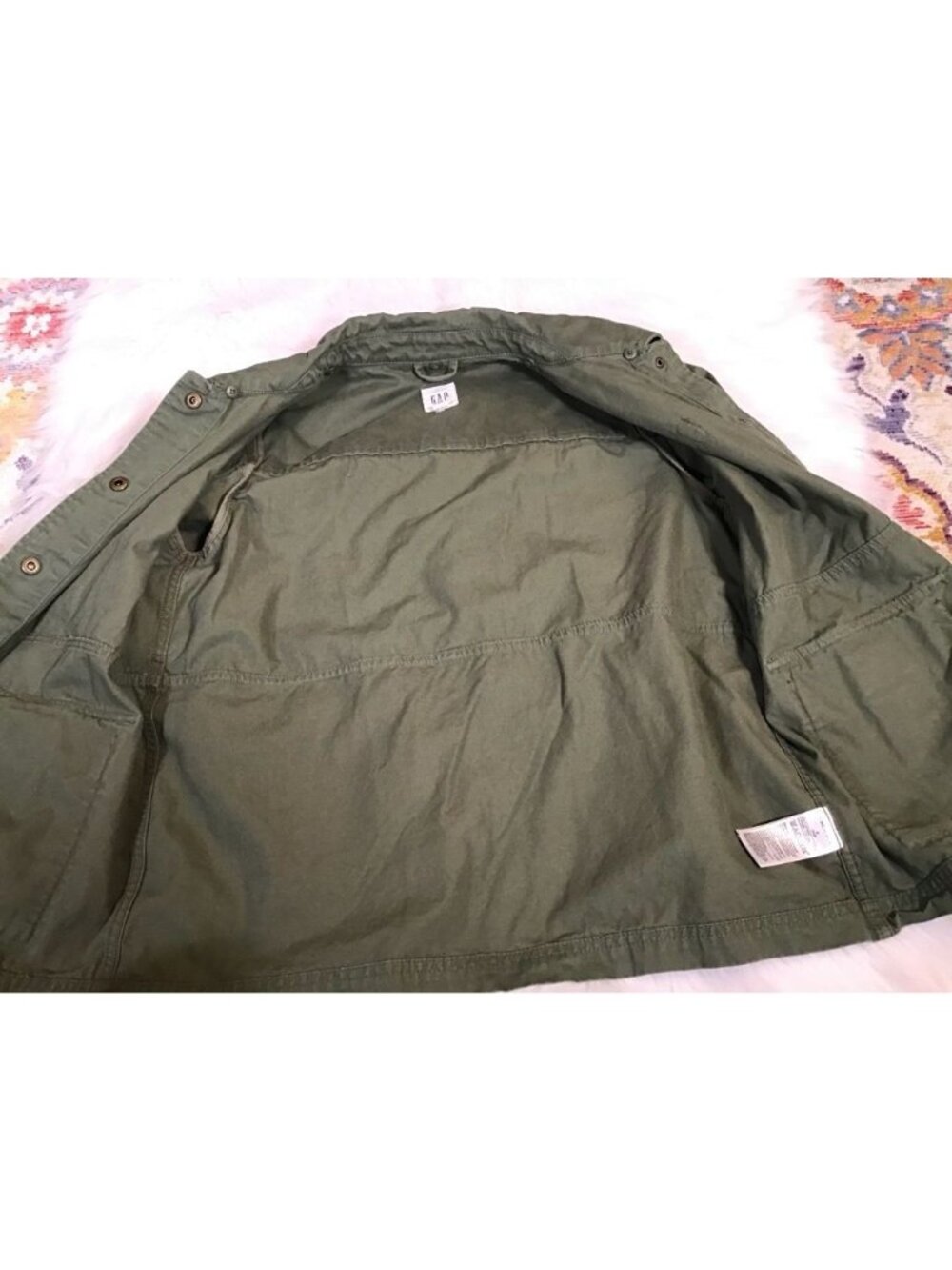 Gap Womens Military Jacket Sm Green Snap Epaulettes Patches Collar 100% Cotton - Picture 5 of 6